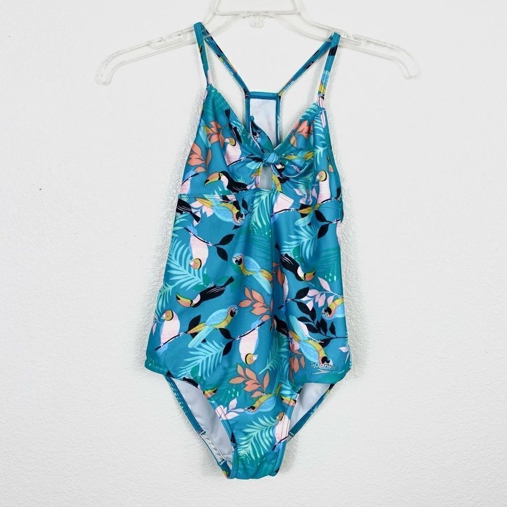 Girl’s Speedo Blue Parrot Print One Piece Swimsuit
